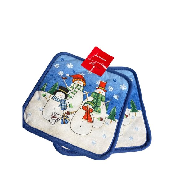 2~Snowman Family Kitchen Piece Pot Holder Holiday Style 7"x7" Cotton & Polyester - Picture 2 of 7